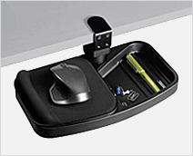 Workspace Organization - Clamp with a mouse pad and storage for office supplies swivels under a desk